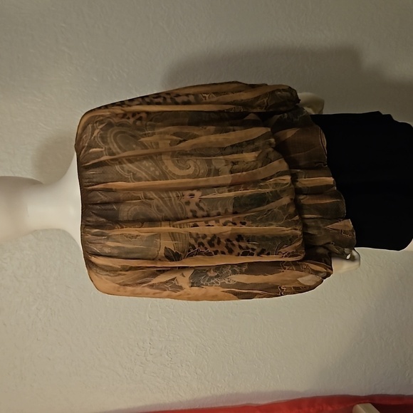 AMORE COUTURE Sheer Leopard Print Silk Blouson Off Shoulder Blouse - Picture 5 of 6